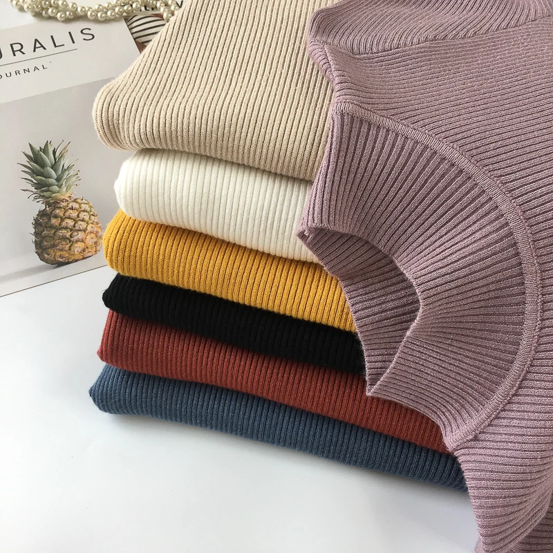 

NIJIUDING 2019 New Fashion Women Sweaters Autumn Winter Elastic Pullovers Female Solid Long Sleeve Half Turtleneck Tops Casual