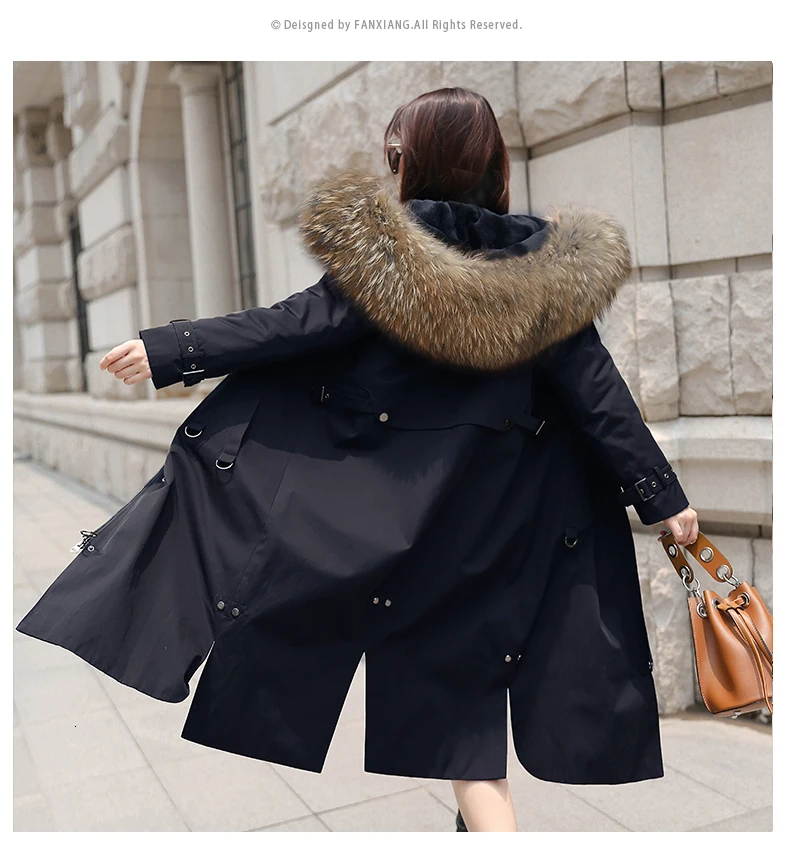 Real Fur Coat Women Rabbit Fur Liner Parka Winter Coat Women Long Jacket Womens Clothing Abrigos Mujer Invierno FX9904YY717