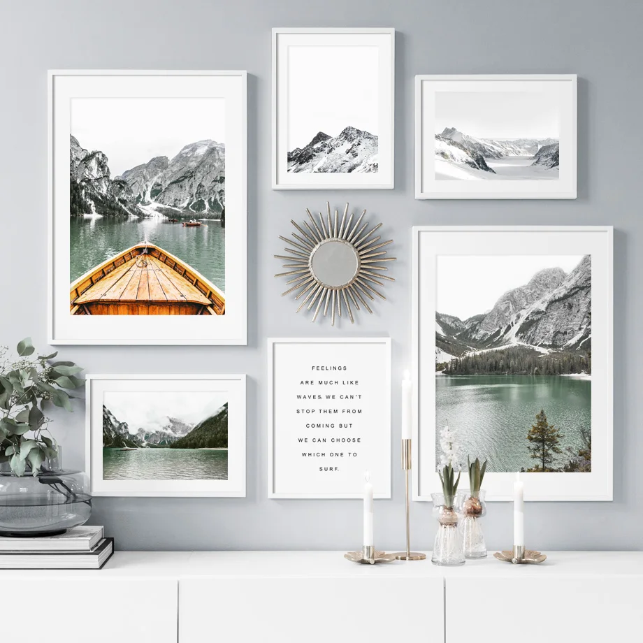 Альпы ледяная горная Озеро Лодка лес дом настенный Арт холст живопись скандинавские плакаты и принты настенные картины для декора гостиной