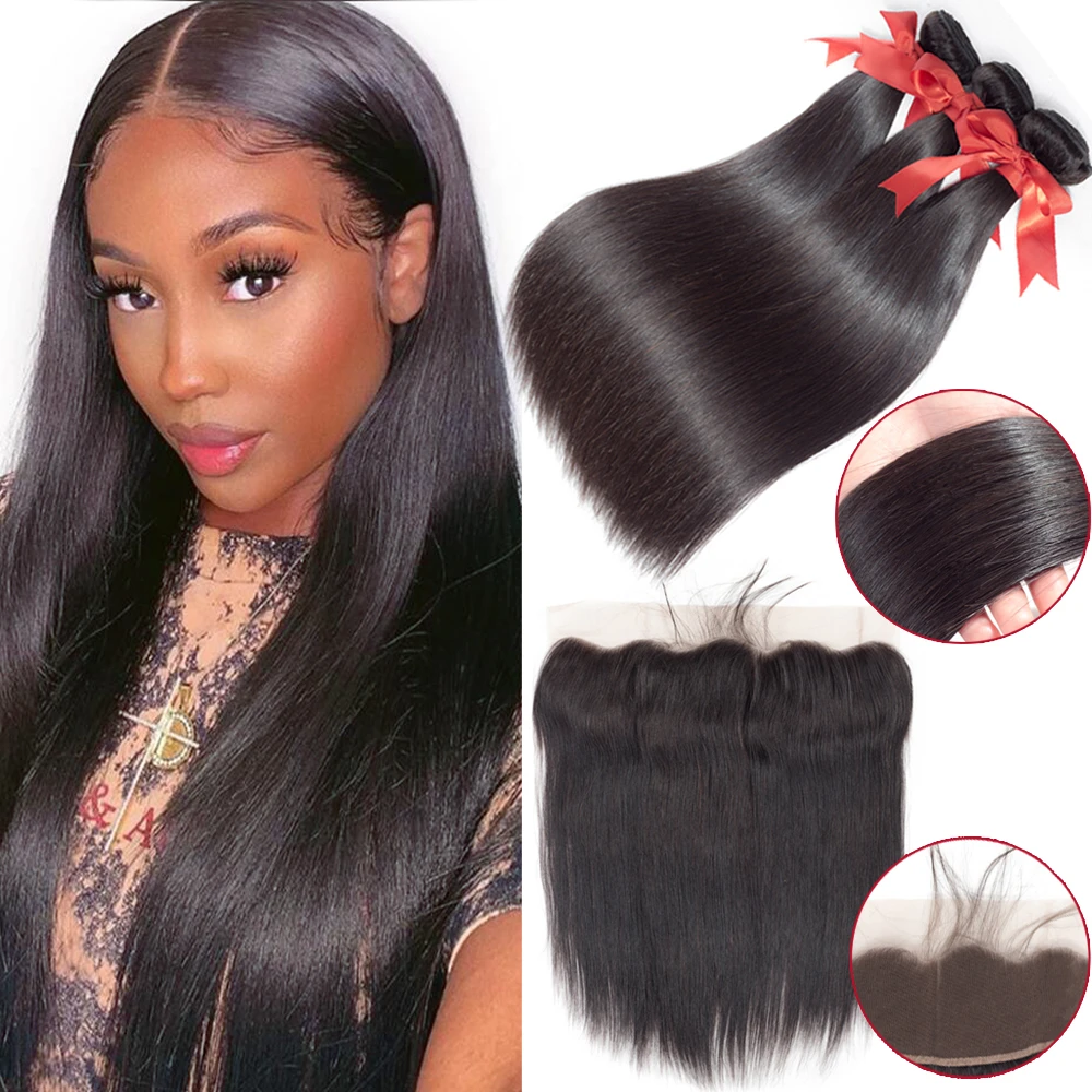 Luxediva Brazilian Hair Weave Bundles With Frontal Straight Hair Bundles With Closure Human Hair Extensions And 13x4inch Frontal 3 4 Bundles With Closure Aliexpress