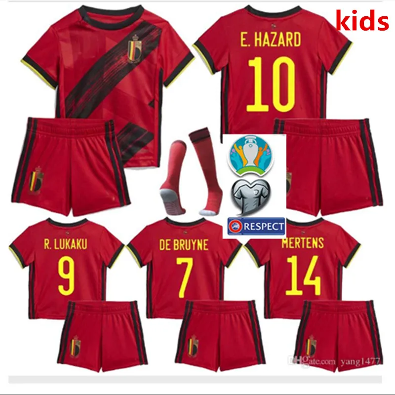 Комплект для детей+ носки DE BRUYNE 19 20 R. LUKAKU E. HAZARD Belgium, Детская футболка M. DEMBELE, евро, Бельгийская Футбольная Футболка