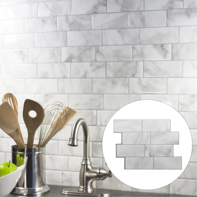 

3D Grey Brick Subway Tile Wall Self-adhesive Wall decal Sticker DIY Waterproof Gray Marble Wallpaper for Kitchen Bathroom Dector