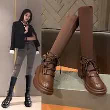

Boots Woman 2021 New Ladies Casual Stretch Fabric Socks Boots Fashion Cross-tied Women Shoes Platform Boots Gothic Women