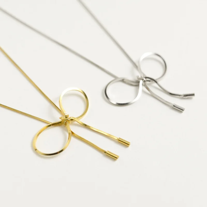 

Choker Neck Ring Necklace Snake Bones Chain Bow Necklace S925 Fine Silver Choker Simple-7323