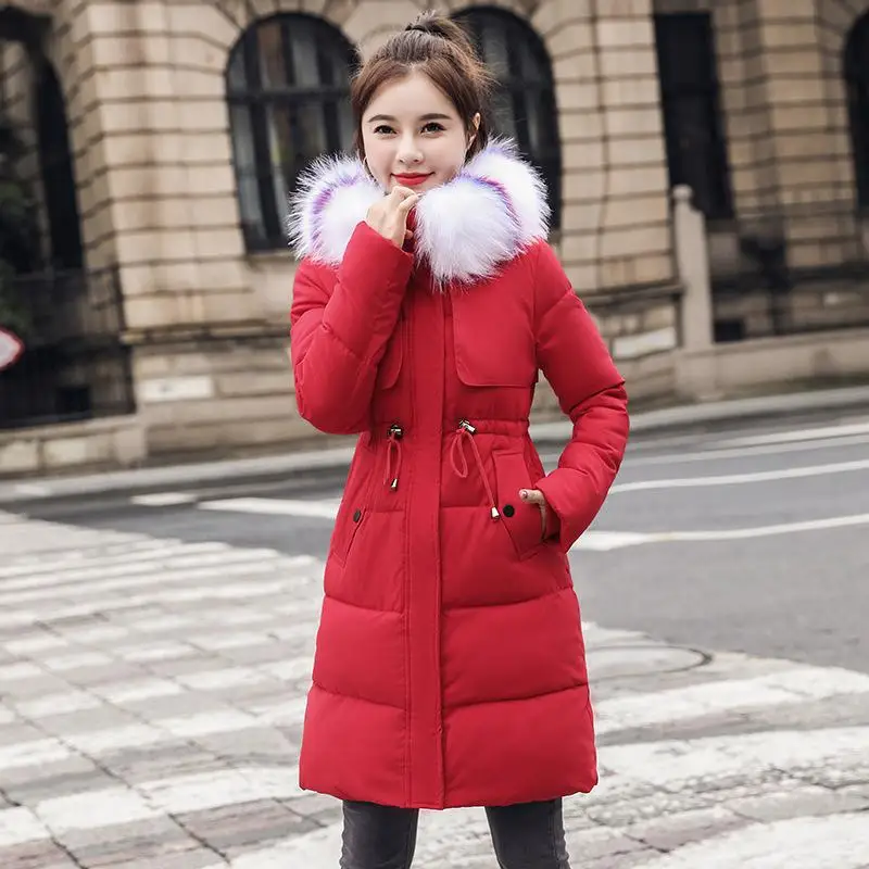 #*Cheap 2019 Fashion Women Slim Winter Jacket Cotton Padded Warm Thicken Color Fur Collar Ladies Long Coats Parka Womens Jackets