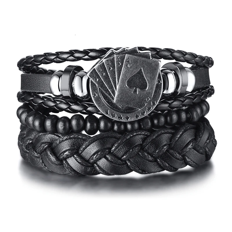 Annlpoy 2Pcs Bracciale Uomo Bracciale Uomo Pelle Regolabile Uomo in Pelle e Silicone con Dettagli in Acciaio Inossidabile, Regolabili, Eleganti, Ideali per Regalo, Gioielleria Maschile di Qualità