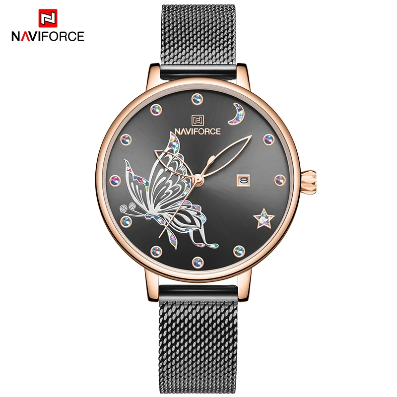 NAVIFORCE женские часы люксовый бренд яркие часы-бабочка модные кварцевые женские наручные часы из нержавеющей стали водонепроницаемый подарок - Цвет: RGB