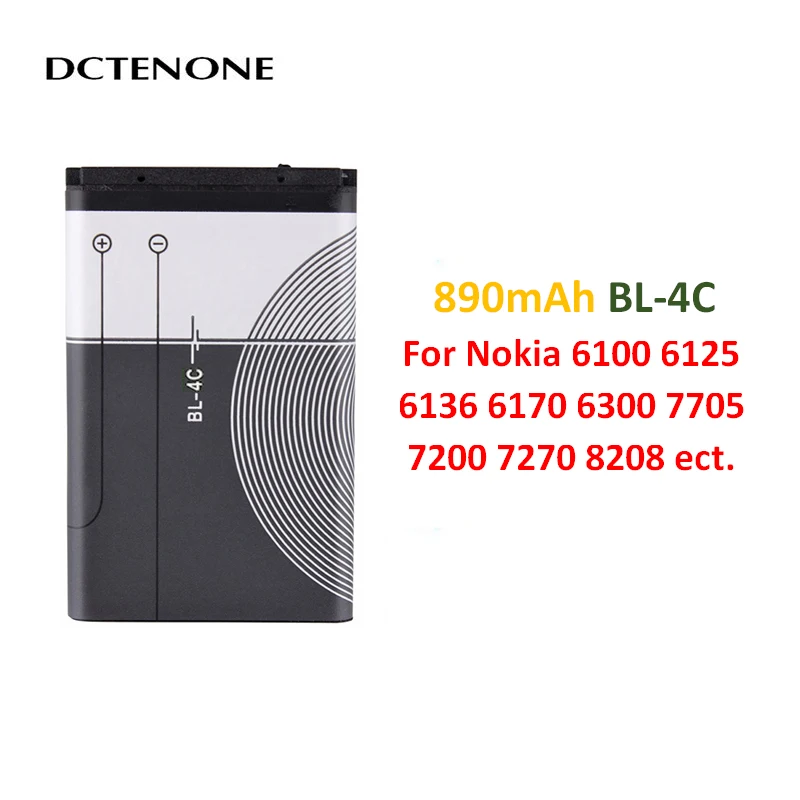 

DCTENONE 1pc 890mAh Replacement Battery BL-4C BL4C Phone Batteria Nokia 6100 6125 6136 6170 6300 7705 7200 7270 8208 Batteries