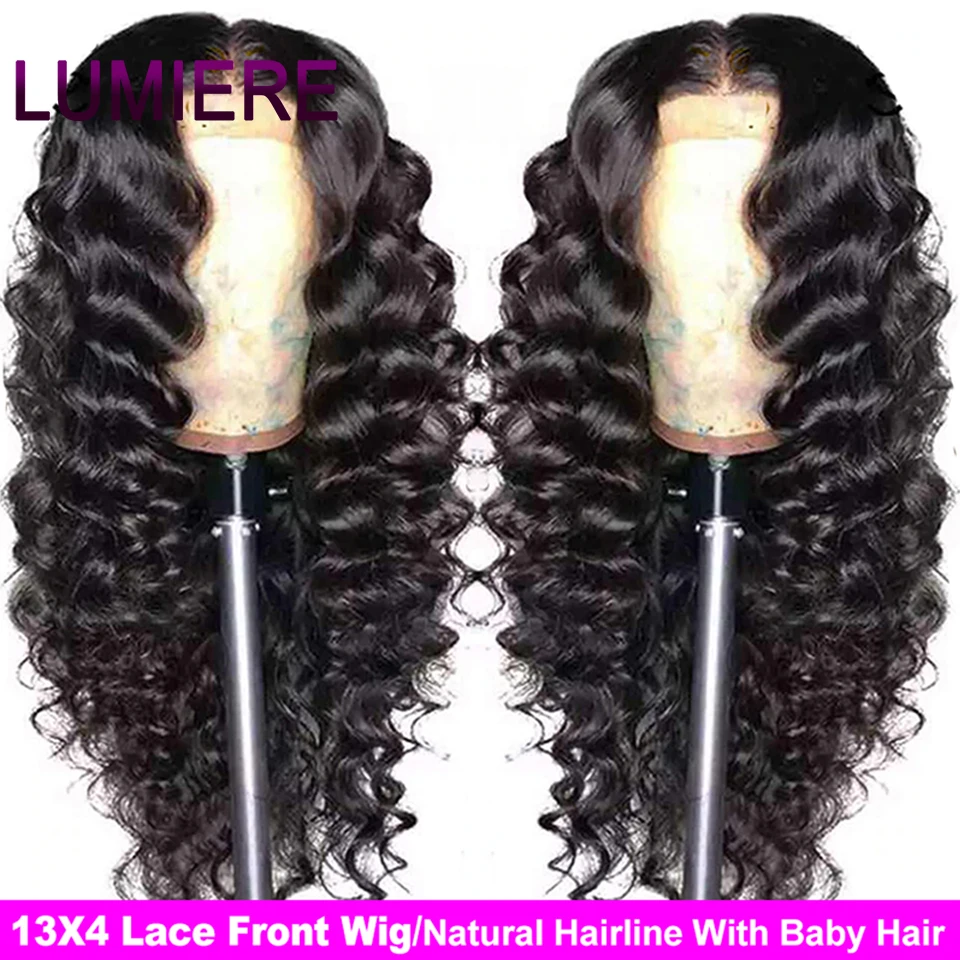 Lumiere волосы 13X4 кружевные передние человеческие волосы парики индийские свободные глубокие Remy человеческие волосы парики и 360 кружевные передние al парик предварительно выщипанные
