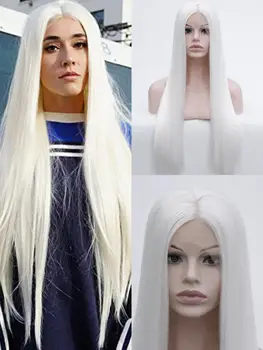

Fantasy Beauty Realistic Wigs for Women Light white Natural Straight Long Synthetic Hair Heat Safe Glueless Lace Front Wigs