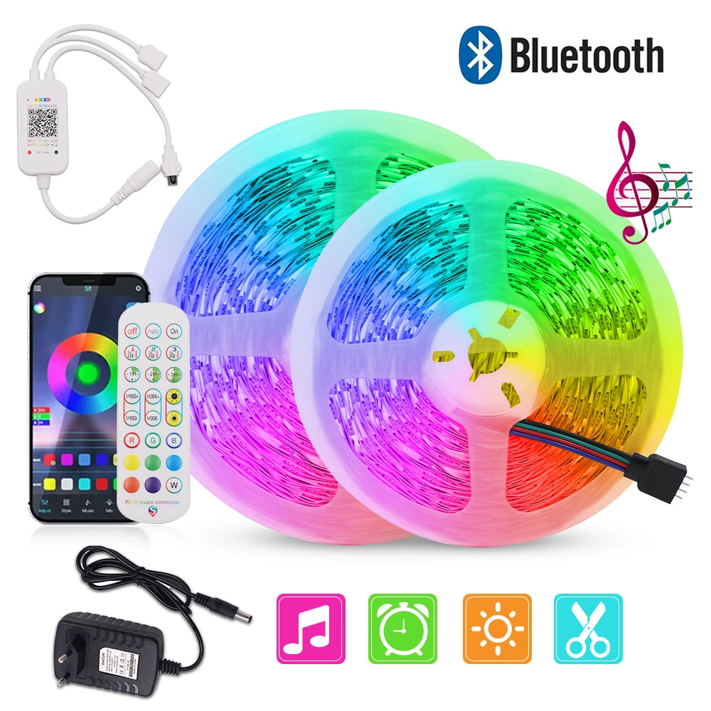 

Bluetooth LED Strip Light RGB 5050 SMD Flexible Ribbon 5-30M DC 12V RGB LED Light with Remote Sync To Music Control LED Tape