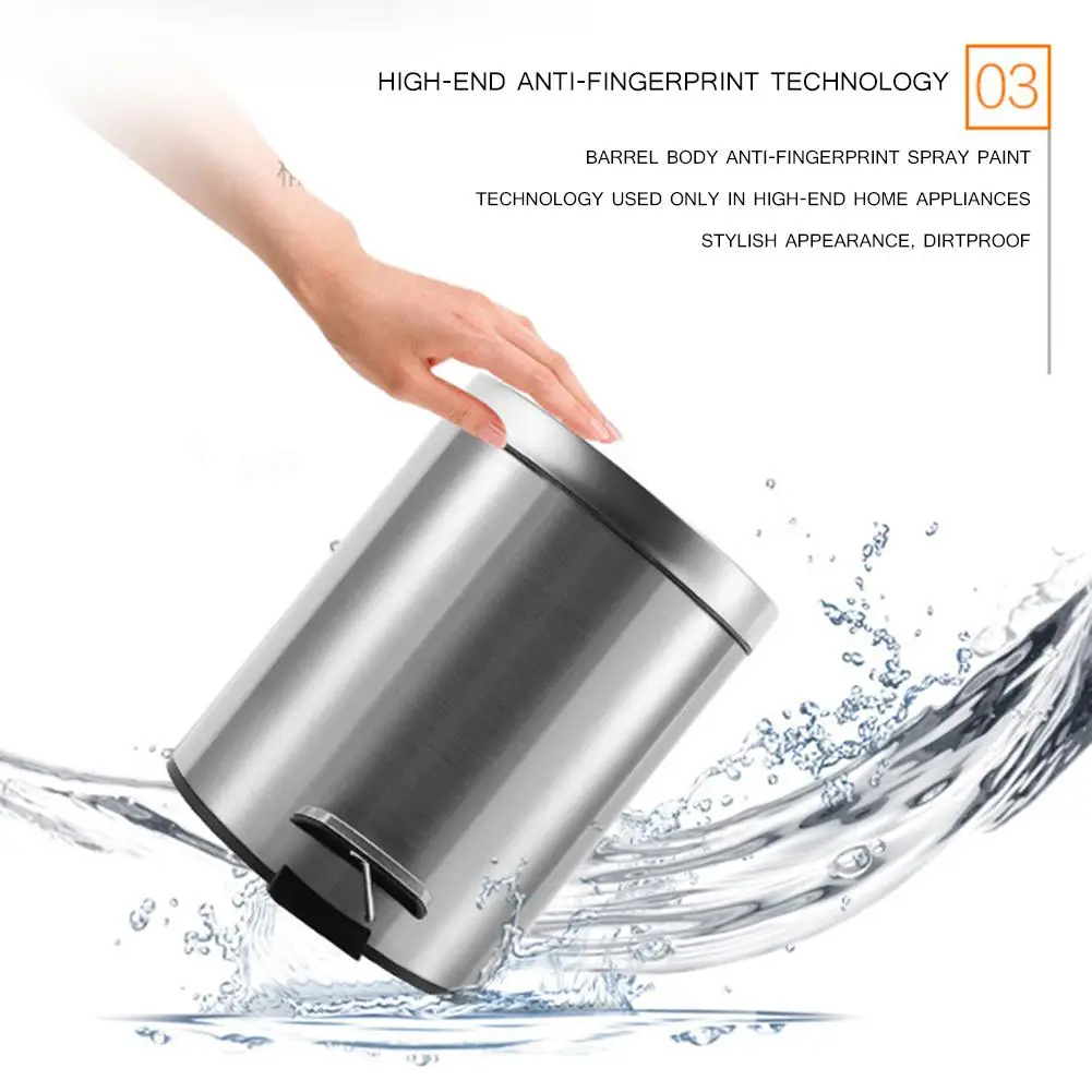 3l/5l/7l/12l Rubbish Bin 410 Stainless Steel Step Trash Can Wastebasket