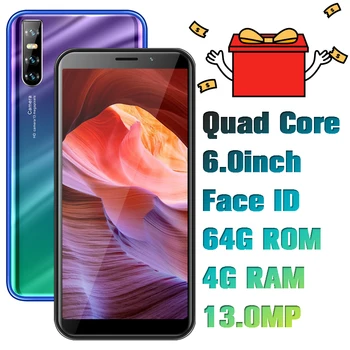 

A60 Original Phone Quad Core Smartphones 4G RAM 64G ROM Unlocked Celulars Face ID 6.0" 8MP Mobile Phones MTK Android CellPhones