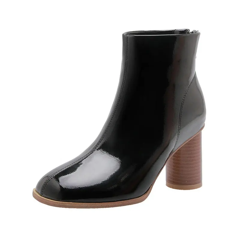 

B2-7 Size 34-48 Female Fashion Patent Leather Ankle Boots Ladies Winter Solid Color Boot Woman High Heels Shoes Women Dress Shoe