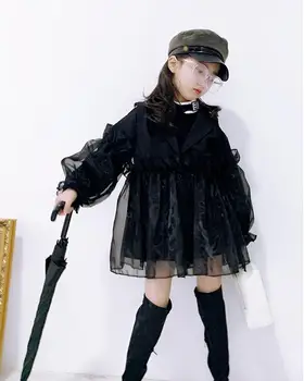 

Girl's coat 2020 New Style Spring Gauze Patchwork girls' coat Korean fashion coat Age 3-12Y Kids Clothing