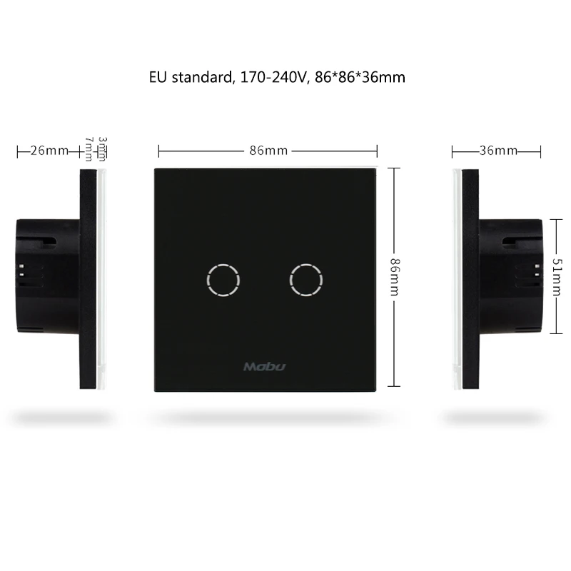 Mobu EU/UK стандартный настенный светильник сенсорный выключатель, использовать с пультом дистанционного управления 2Gang 1-way переключатель с дистанционным управлением