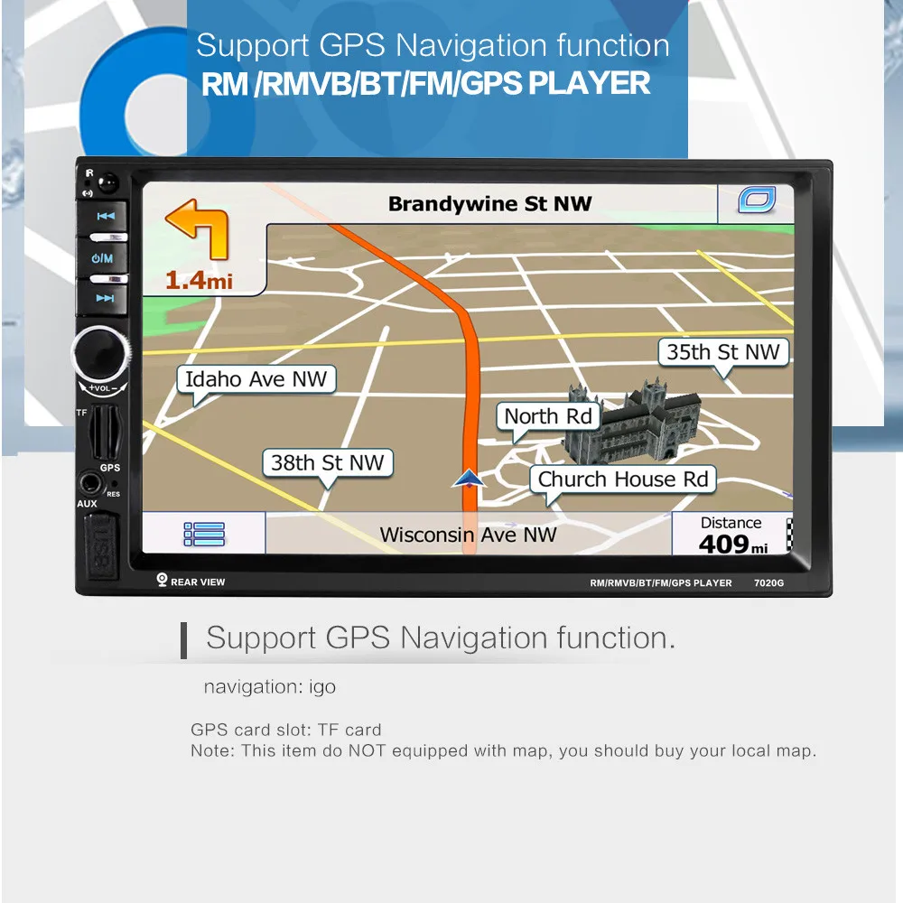 

2 Din Car Multimedia Player GPS Navigation with Map 7 inch HD Touch Screen Bluetooth Radio MP3 MP5 Player Radios