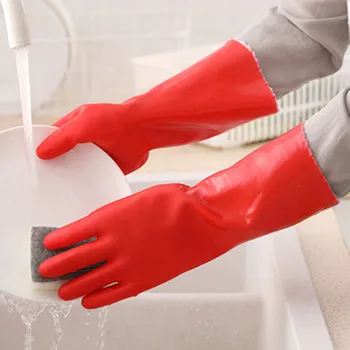 

1 Pcs Pvc Gloves Red Non-slip Thicken Rubber Gloves Baking Garde Kitchen Household Clean Product Protect