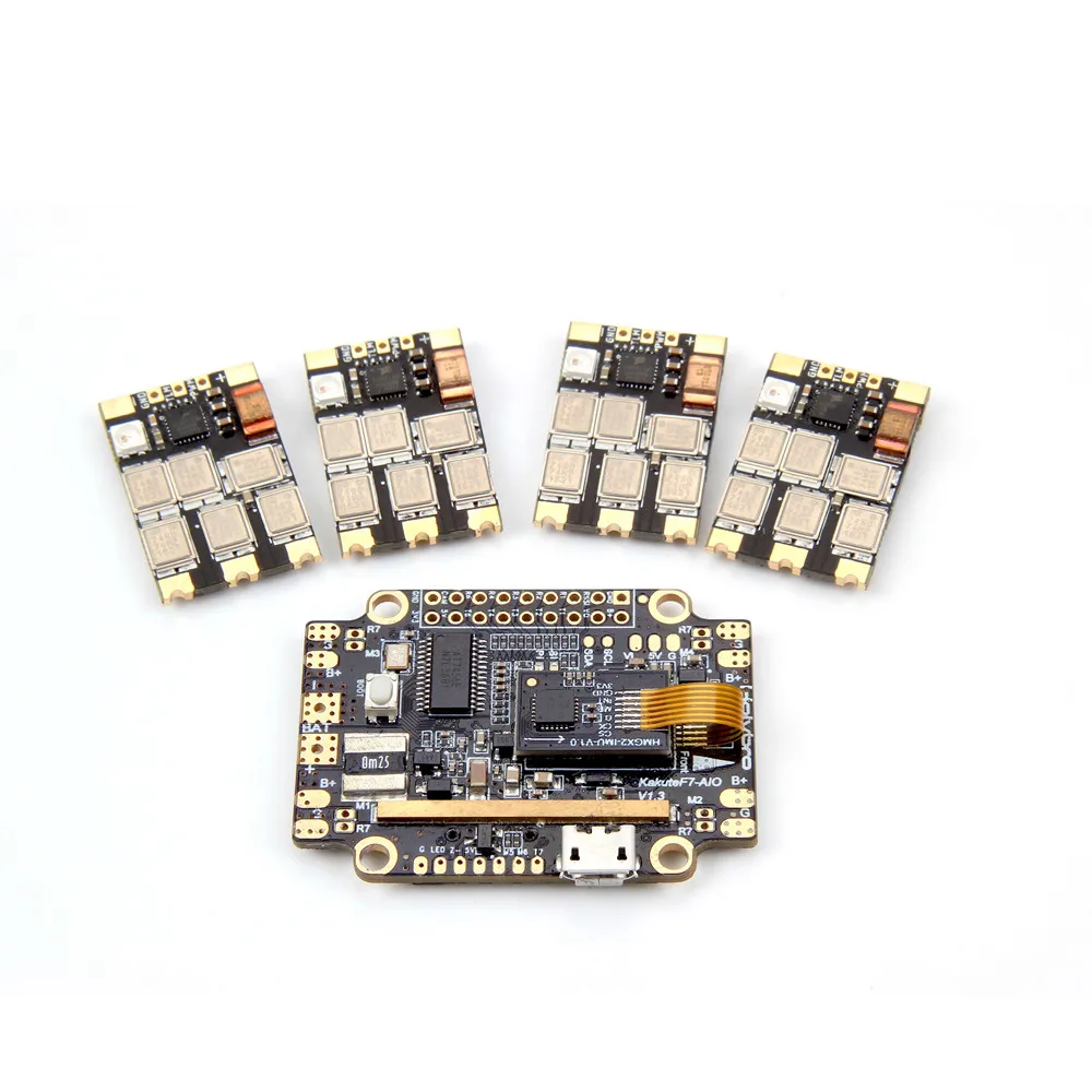 

Holybro Kakute F7 AIO F7 Flight Controller w/ OSD BEC Current Sensor & 4 PCS 65A BLheli_32 Tekko32 F3 Metal ESC Combo for RC Dro