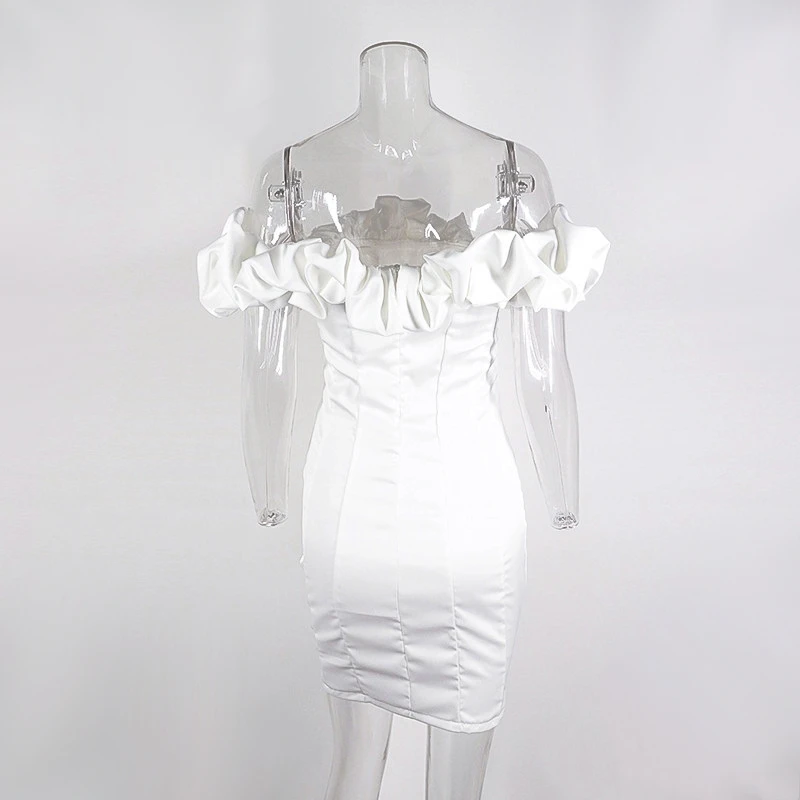 NewAsia Garden Ruffe Off Shoulder Sexy Dress Women Classic White Elegant Party Dresses Club Wear Slim Fit Bodycon Dress Mini