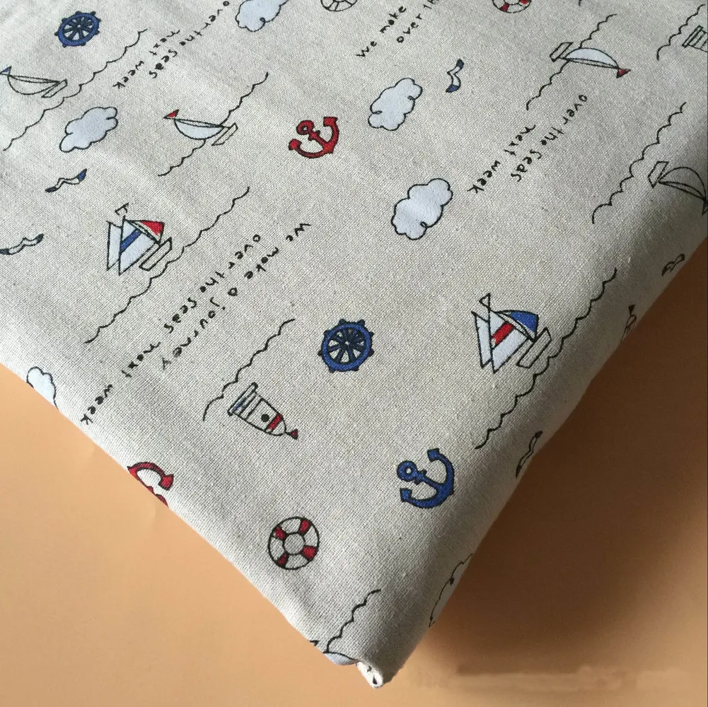 

100 * 155cm Polyester Linen Fabric Linen Printed Small White Cloud Tablecloth Pillow for Sofa Curtain Home Furniture Fabric