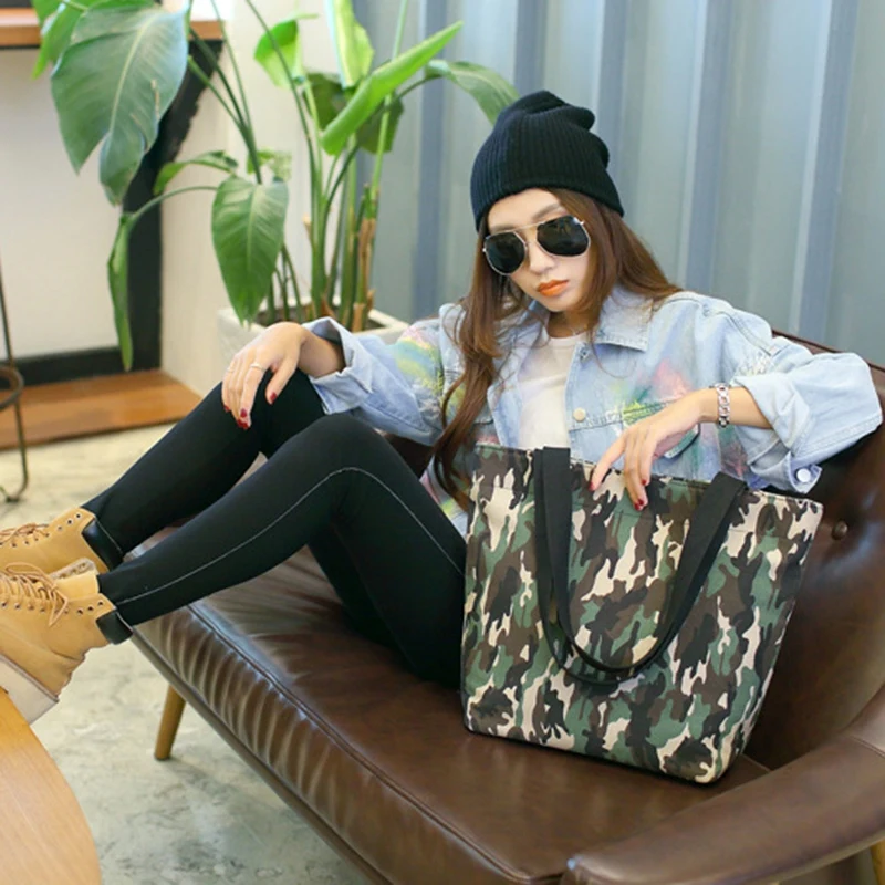 

New Wild Camouflage Canvas Bag Casual Tide Female Large-Capacity Shoulder Bag Simple Shopping Bag