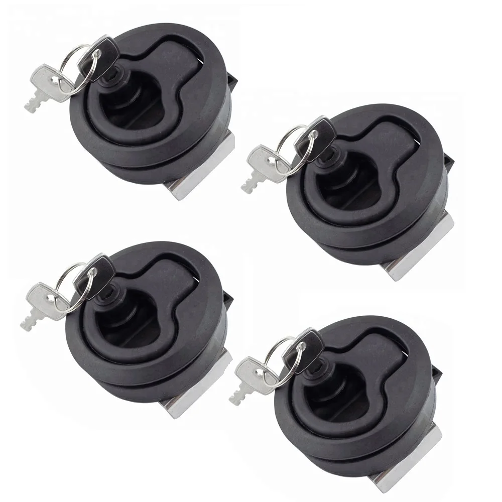 4PCS 2" ABS Plastic Black Round Hatch Latches Locks Slam Latch With Key