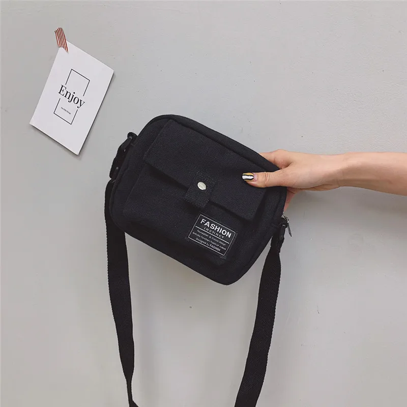 

Women Canvas Cross Body Bag Harajuku Solid Color Small Bag Fashion Student Casual Messenger Shoulder Bags Mobile Phone Purse #40