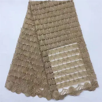

High Quality African Sequins Lace Fabric French Net Embroidery Tulle Lace beads Fabric For Nigerian Wedding Party Dress