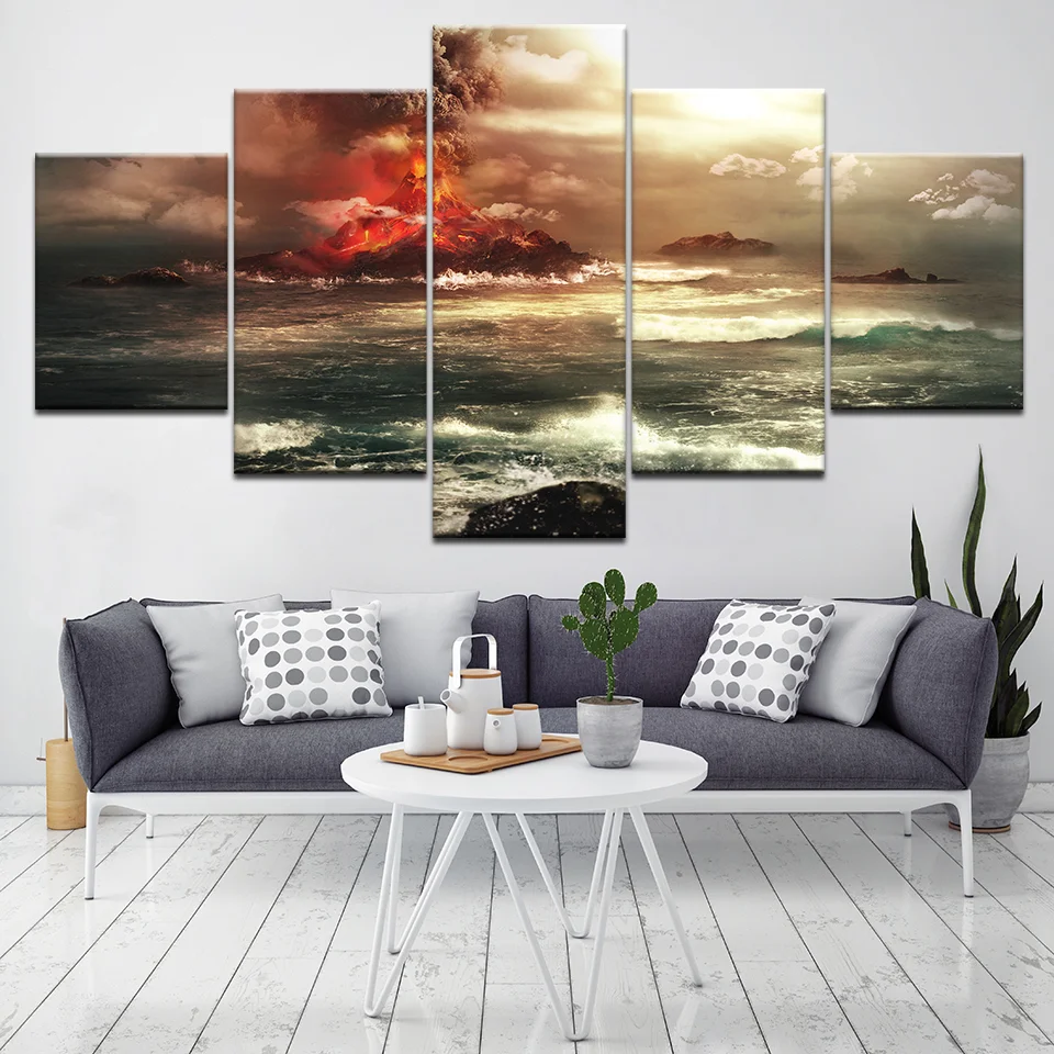 Краски ing рамка стены 5 самолет Home Decor горы вулкан Печать на холсте художественные