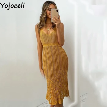 

Yojoceli Elegant hollow out knitted summer dress Casual bodycon sexy midi dress female Cool beach daily long dress vestidos