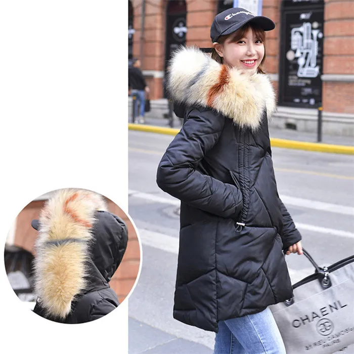 Large Size Women Down Cotton Jacket New Winter Large Fur Collar Thick Warm Parkas Mid Long Hooded Female Outerwear WIN963