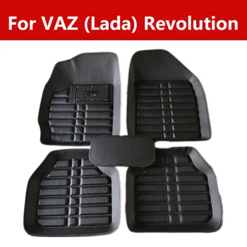 

Car Floor Mats Auto Leather Carpet For Vaz (Lada) Revolution Front Rear, Driver Passenger Seat Black