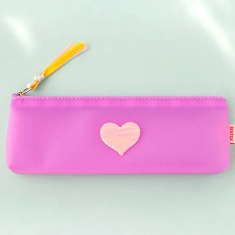 1PC Fashion Portable Mini Translucent Heart Tassel Pencil Case Pen Bag Multi Function Zipper Pencil Holder Bag Gift Stationery - Цвет: purple