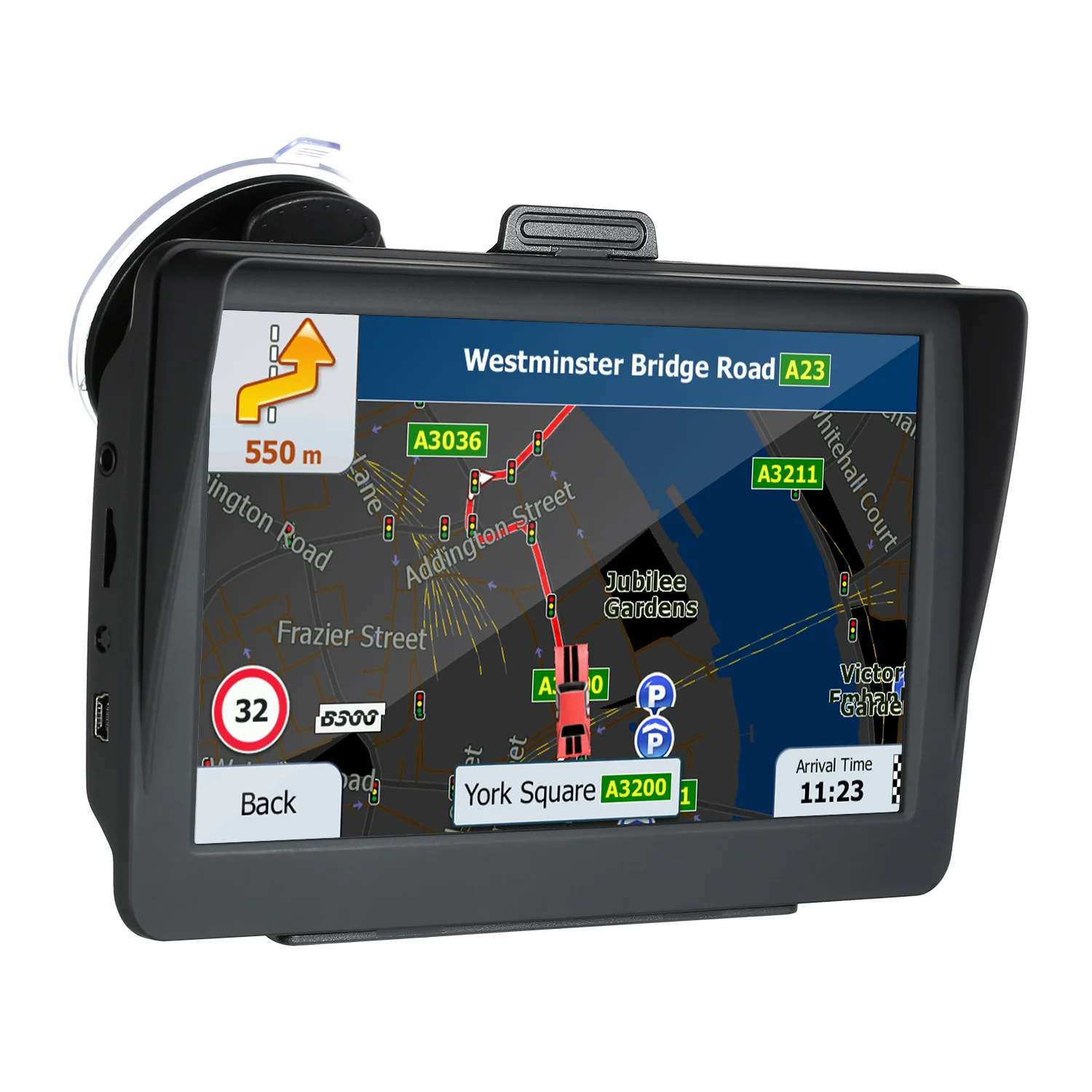 " HD gps навигационная система 8G голосовое руководство и направленная скорость ограничения оповещения fm-передатчик бесплатно Последние карты