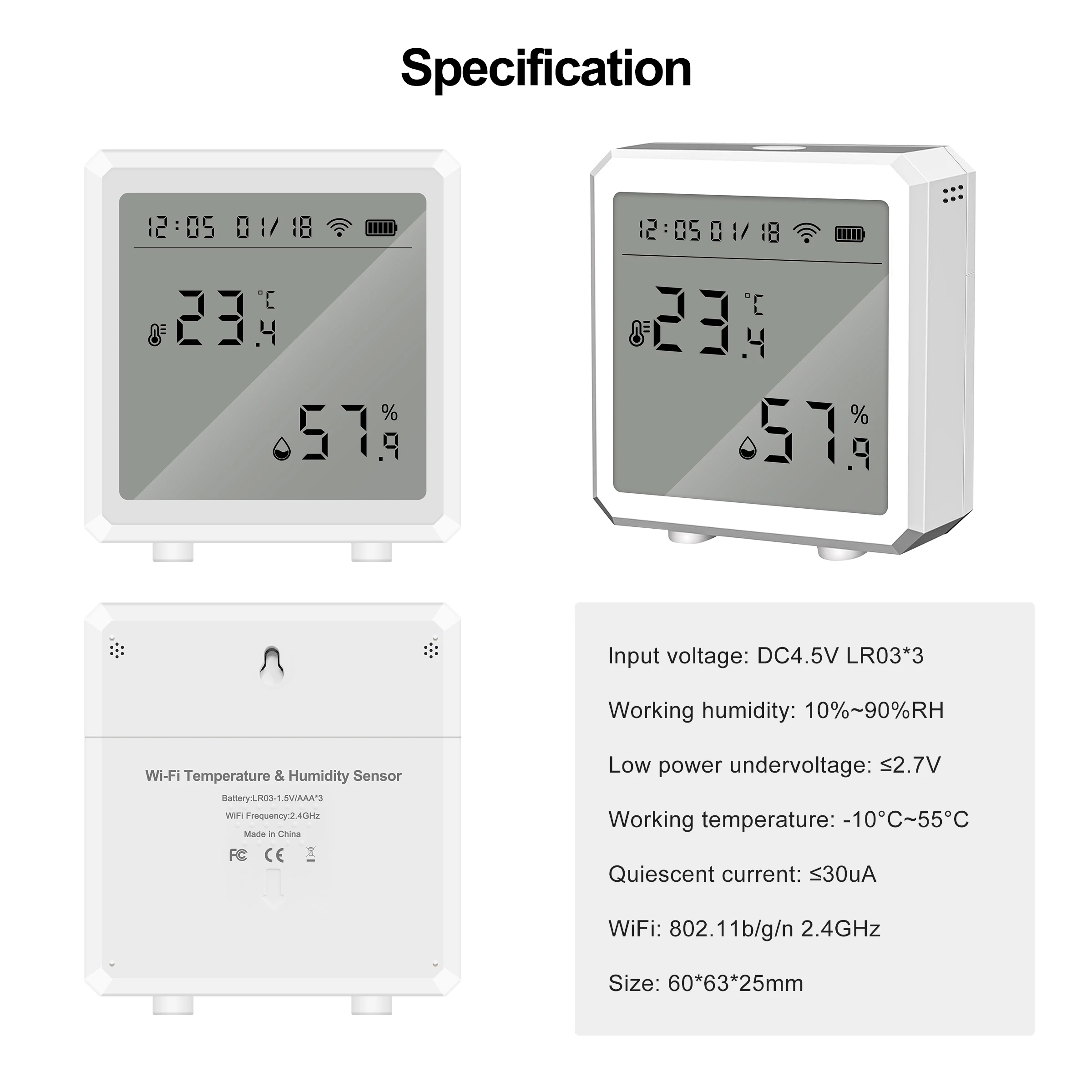 Tuya Wifi Smart Temperature and Humidity Sensor with LCD Screen