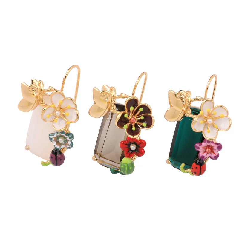 

Exaggerated Enamel Flower Earrings for Women Party Bohemian Jewelry Accessories Gold-plated Butterfly Multicolor Crystal Aretes