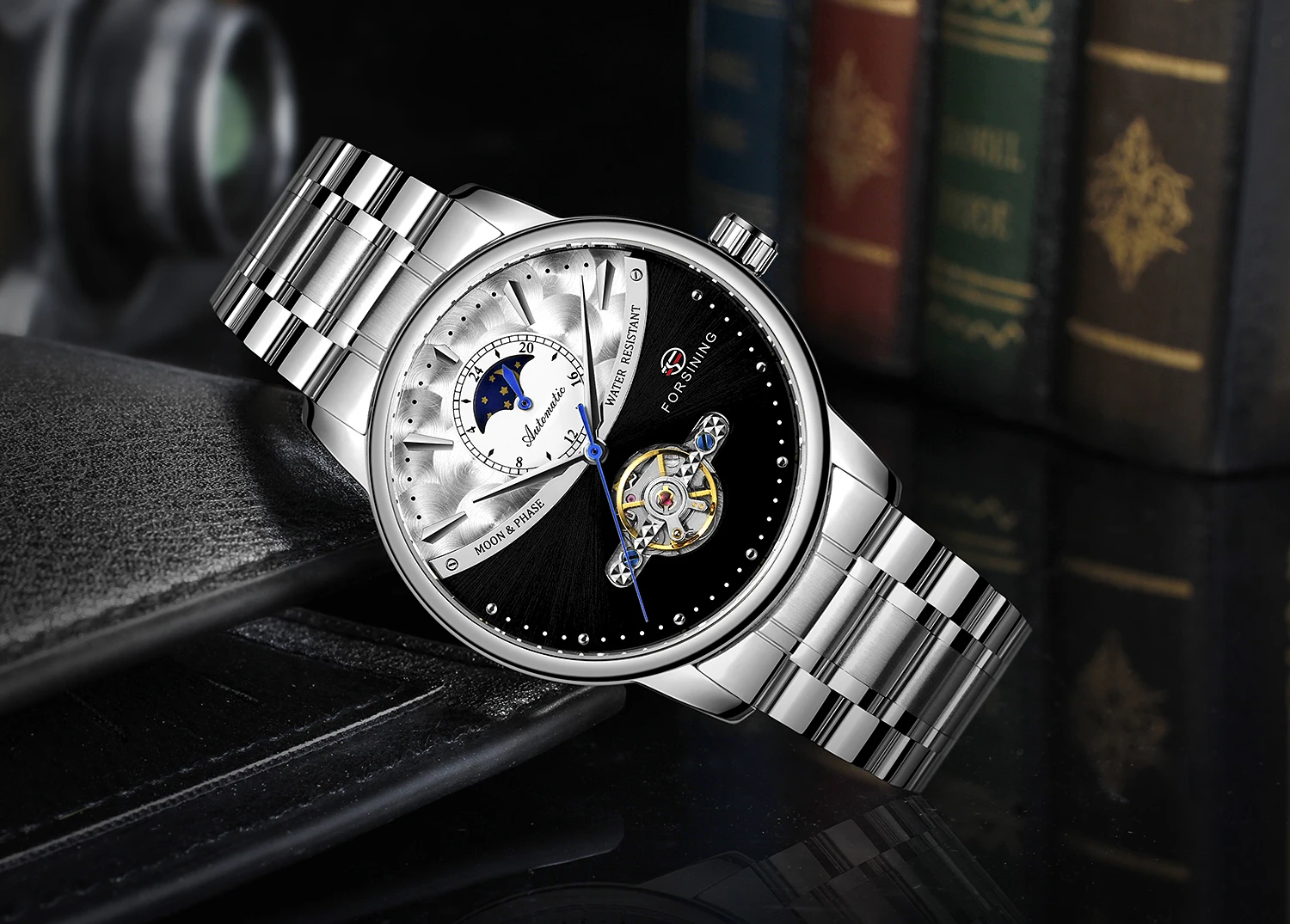 FORSINING Белое золото Tourbillion дизайн полный корпус из нержавеющей стали Moon Phase Мужские автоматические механические часы лучший бренд класса люкс