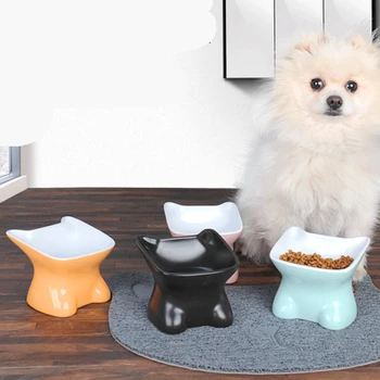 

Ceramic Drinking Cat Ear Food Dish Stable Raised Cat Bowl Feeder Easy Clean Pet Feeding Puppy Water Dog Supplies Colorful