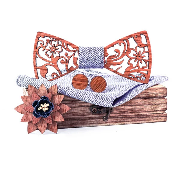 Ручной работы деревянный галстук-бабочка галстук тренд галстук набор галстук-бабочка шарф Запонки брошь Подарочная коробка мужские аксессуары