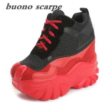 

2019 autumn and winter new thick-soled muffin sports shoes increased leather women's shoes super high-heeled shoes