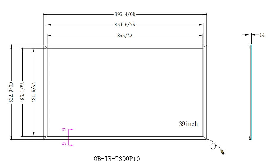 China Factory 39 inch Infrared Touch overlay, 10 touch points IR frame, USB port plug and play without glass