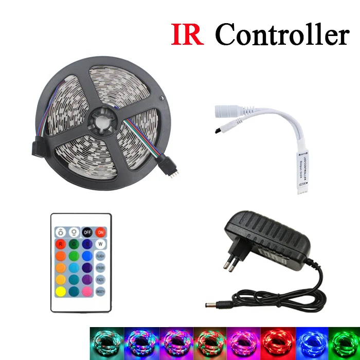 RGB Светодиодная лента светильник SMD 2835 5 м Водонепроницаемая RGB лента 12В лента Диодная Светодиодная лента s светильник Гибкая полоса лампа ИК wifi контроллер - Испускаемый цвет: 5m RGB-IR Controller