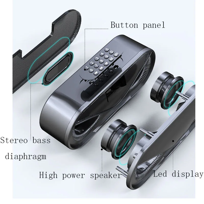 Bluetooth Speakers 10W Super Bass Stereo Portable Wireless Speaker with Alarm Clock, FM Radio, Led Flash Light Loudspeaker