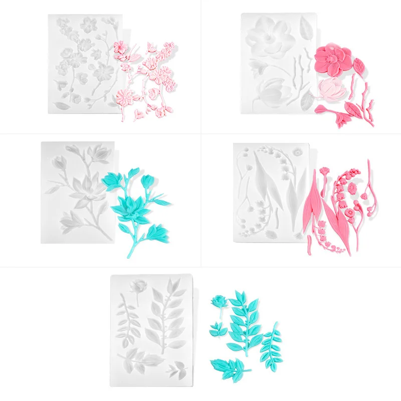 

Fondant Molds Mini Flower Mold Leaf Mold Rose Clay Molds Pink Polymer Clay Molds Non-stick Silicone Molds for Cake Decorating