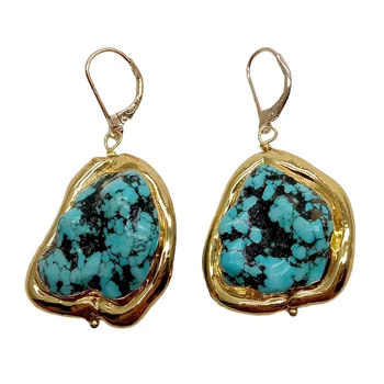 

Freeform Blue Turquoise With Gold Plated Lever Back Earrings