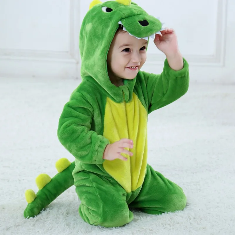 Dinosaur Toddler Rompers Winter Newborn Baby Boy Girl Clothes Flannel Cap Cartoon Long Sleeve Animal Jumpsuits