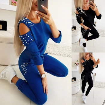 

Autumn 2020 Women's 2 Piece Set Women Suit Female Bodycon Long Sleeve Off-Shoulder Work Clothes Trousers Fashion Two-Piece Sets