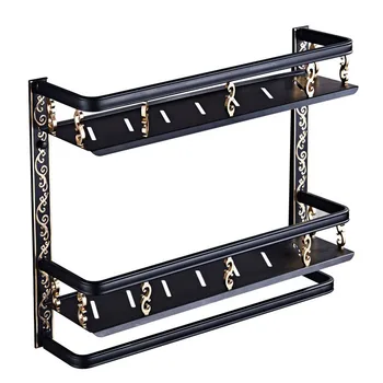 

Bathroom Shelf Aluminum Black and Gold Wall Mounted Bolt Instering Type Square Shelf Storage Organizer Rack Free Shipping