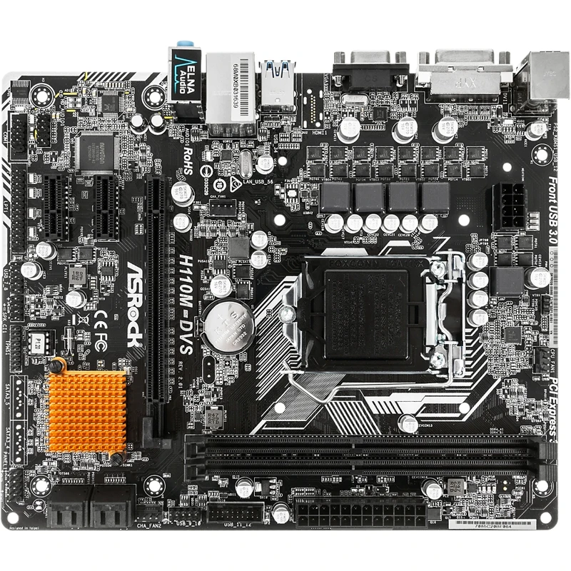 Материнская плата Asrock H110M DVS R2.0 Soc 1151 Intel H110 2xDDR4 mATX AC`97 8ch(7.1) GbLAN+VGA+DVI|Материнские